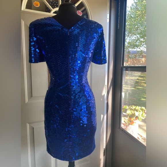 Vintage 90s Niteline Della Roufogali blue sequined  cocktail dress, size 6 - Picture 10 of 16